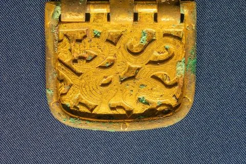 Dragon Phoenix Tiger Pattern Belt and Buckle of Western Jin Dynasty 스톡 사진