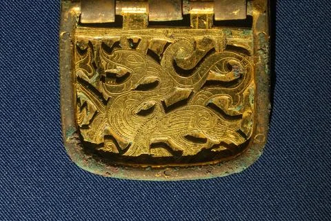 Dragon Phoenix Tiger Pattern Belt and Buckle of Western Jin Dynasty Foto stock