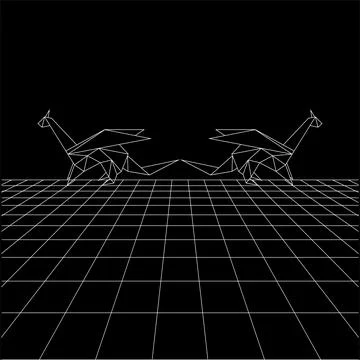 Dragon polygonal lines on the Synthwave vaporwave, Ilustración de archivo