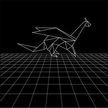 Dragon polygonal lines on the Synthwave vaporwave, Ilustración de archivo
