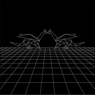 Dragon polygonal lines on the Synthwave vaporwave, Ilustración de archivo