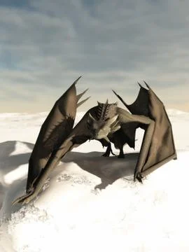 Dragon Prowling through the Snow Stock Illustration