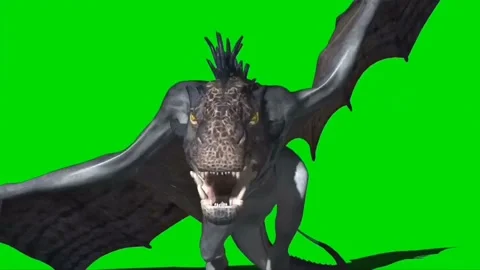 Dragon Roaring on Green Screen 01 Stock Footage 222495270
