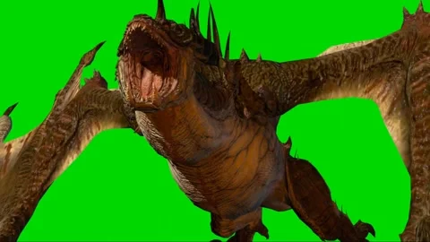 Dragon Roaring on Green Screen 05 Stock Footage 222495420