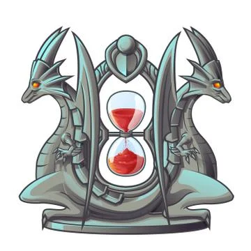Dragon of sand timer in cartoon style. Stock Illustration