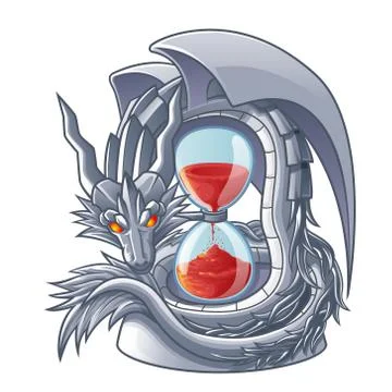 Dragon of sand timer in cartoon style. Stock Illustration