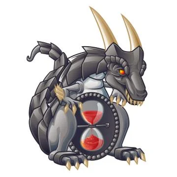 Dragon of sand timer in cartoon style. Stock Illustration