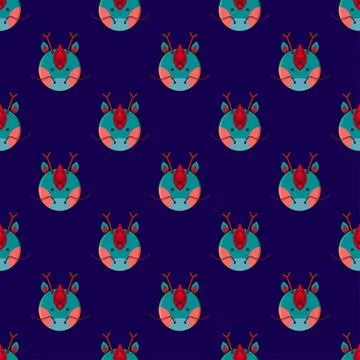 Dragon Seamless on Navy Blue Background. Vector Illustration Stock Illustration