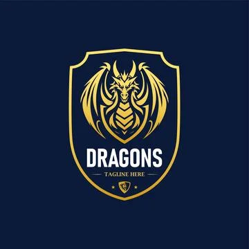 Dragon shield logo design template Illustrazione stock