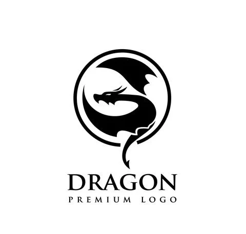 Dragon silhouette in a circle logo vector Stock Illustration