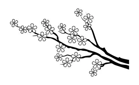 Dragon silhouette. Sakura branch. Spring blooming. Japanese cherry tree. Deli Stock Illustration