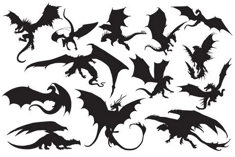 Dragon silhouettes 스톡 일러스트