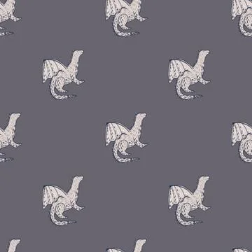 Dragon silhouettes seamless minimalistic pattern. Grey palette magical artwor 스톡 일러스트
