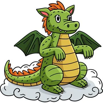 Dragon Sitting on a Cloud Cartoon Colored Clipart Stock Illustration