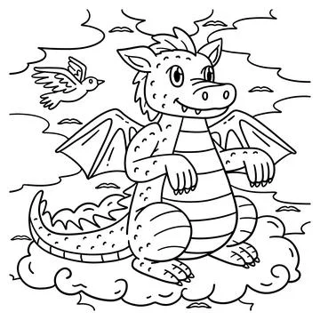 Dragon Sitting on a Cloud Coloring Page for Kids Ilustración de archivo