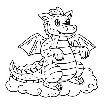 Dragon Sitting on a Cloud Isolated Coloring Page 库存插图