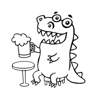 The dragon sitting with a mug of beer. Vector illustration. Stock Illustration