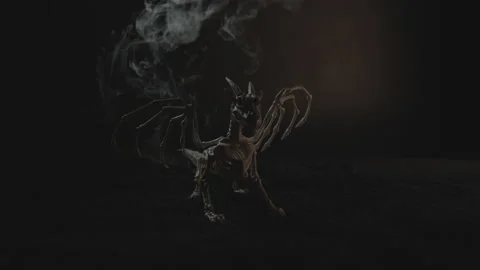 Dragon Skeleton with Smoke Falling | Slow-Mo Stock Footage 138412378