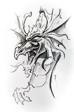 Dragon, sketch of tattoo イラスト素材