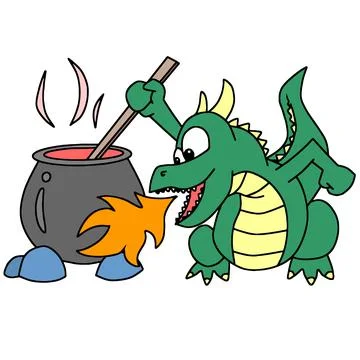 The dragon is spitting fire for cooking Stock Illustration