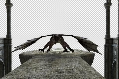 The dragon stands in a fighting position on the ancient altar Stock Illustration