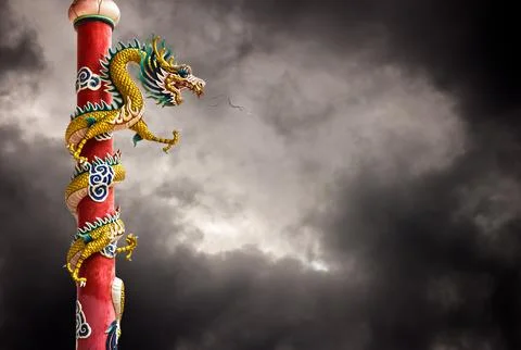 Dragon statue in the storm Stock Photos