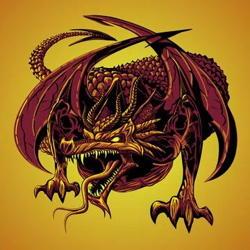 Dragon in the sun. vector dragon illustration. only 5 colors, dragon rage. Stock Illustration