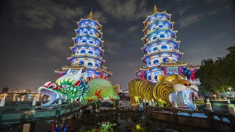 Dragon Tiger Tower in Taiwan Stock-Footage 100470573