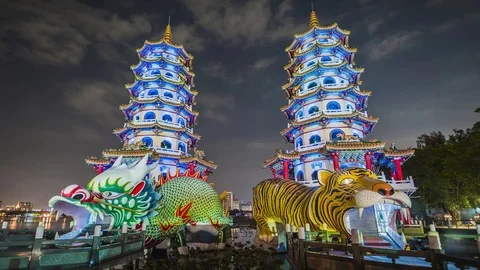 Dragon Tiger Tower in Taiwan Video stock 100470588