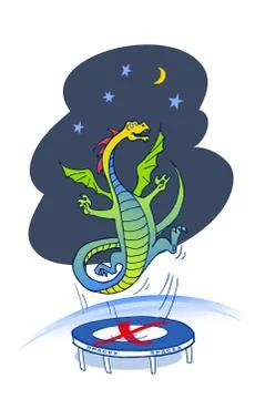 Dragon on a trampoline flies into space 库存插图
