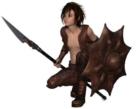 Dragon Warrior Boy - Crouching Stock Illustration
