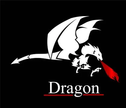 Dragon, white dragon. dragon with the flame from the mouth. vector &amp; illustra Stock Illustration