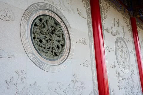 Dragon window on Chinese temple Stock Photos