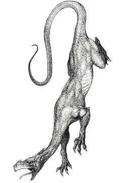 Dragon without wings descends the mountain upside down Stock Illustration