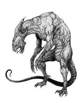 Dragon without wings stands on its hind legs nightmare monster beast Stock Illustration