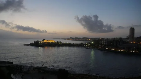 Dragonara Point timelapse before sunrise on a cloudy winter's morning Video stock 82158661
