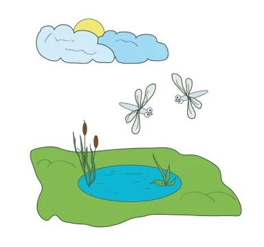 Dragonflies and pond Stock Illustration