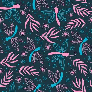 DRAGONFLY AND BRANCH Seamless Pattern Vector Illustration For Fabric Stock Illustration