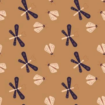 Dragonfly and firefly seamless pattern Stock Illustration