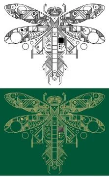 Dragonfly with computer motherboard elements イラスト素材