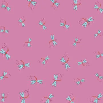 Dragonfly cute cartoon pattern background Stock Illustration