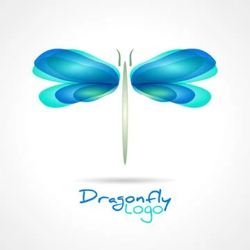 Dragonfly flat icon with soft transition colors wings. Abstract bright logo Stock Illustration