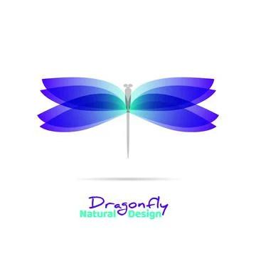 Dragonfly flat icon with soft transition colors wings. Abstract bright logo Stock Illustration
