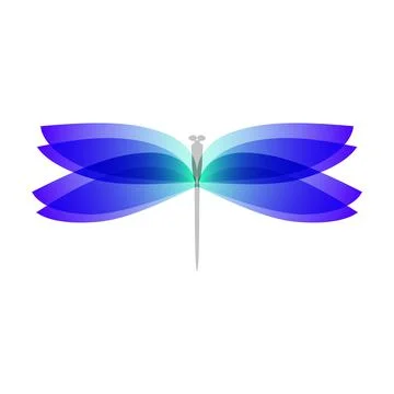 Dragonfly flat icon with soft transition colors wings. Abstract bright logo Stock Illustration