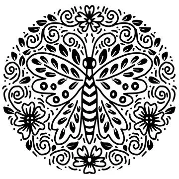 Dragonfly with floral pattern. Stock Illustration