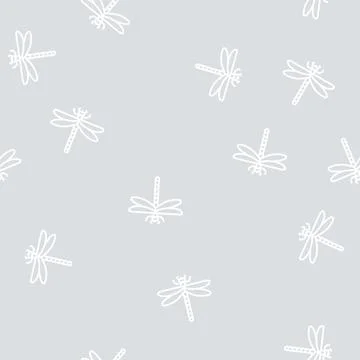 Dragonfly insect line seamless pattern Stock Illustration