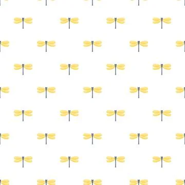 Dragonfly insect seamless yellow pattern repeating background Stock Illustration