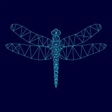 Dragonfly low poly triangulation triangulated polygonal electric cyan blue .. Stock Illustration