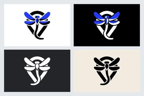 Dragonfly Map Pin Logo Icon Design Set Stock Illustration