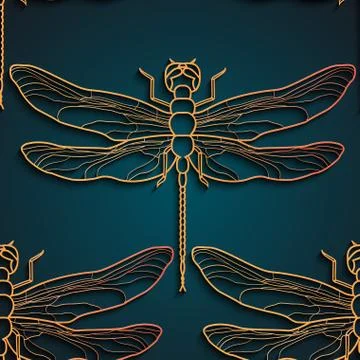Dragonfly pattern, black gold pattern design. Vector illustration. Seamless Stock Illustration